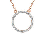Synthetic White Topaz Circle Pendant Necklace in Sterling Silver with Rose Gold Plating with Chain