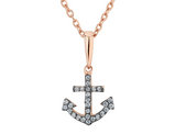 Created White Topaz Anchor Pendant Necklace in Sterling Silver with Rose Gold Plating with Chain
