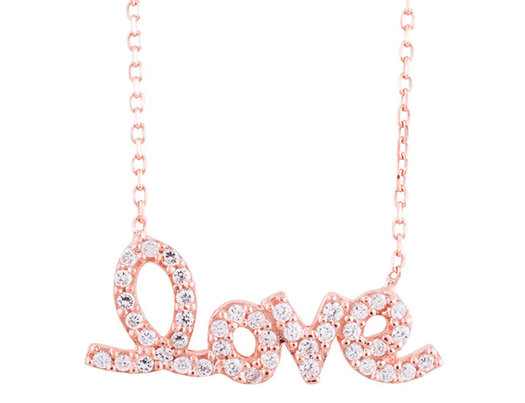 Synthetic Crystal Love Pendant Necklace in Sterling Silver with Rose Gold Plating
