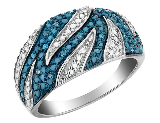 1/10 Carat (ctw) White & Blue Diamond Ring in Sterling Silver