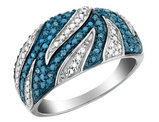 1/10 Carat (ctw) White & Blue Diamond Ring in Sterling Silver