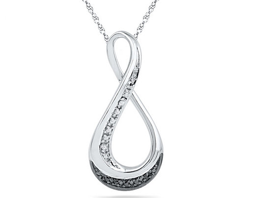 Black and White Diamond Infinity Pendant Necklace in Sterling Silver with Chain