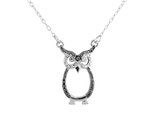 Owl Pendant Necklace with Diamond Accent in Sterling Silver with Chain