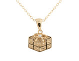 Gift Box Pendant Necklace with Diamond Accent in Yellow Gold Plated Sterling Silver with Chain