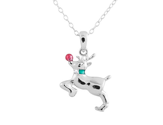 Rudolph Pendant Necklace with Diamond Accent in Sterling Silver with Chain