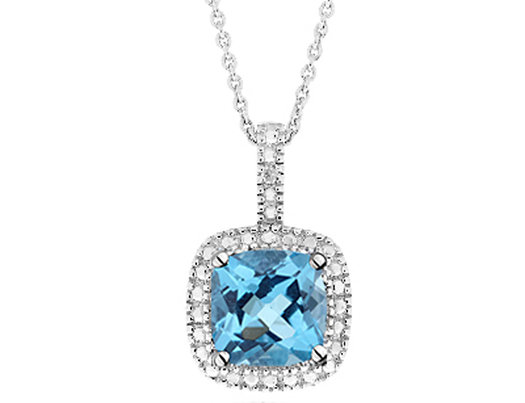 Blue Topaz Pendant Necklace with Diamond Accent 1 3/4 Carat (ctw) in Sterling Silver with Chain