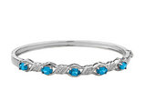 Created Blue Topaz Bangle with Diamonds in Sterling Silver