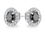 1.45 Carat (ctw) Black Diamond and Lab-Created White Topaz Halo Stud Earrings in Sterling Silver