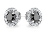 2.00 Carat (ctw) Black Diamond & Created White Topaz Halo Earrings in Sterling Silver