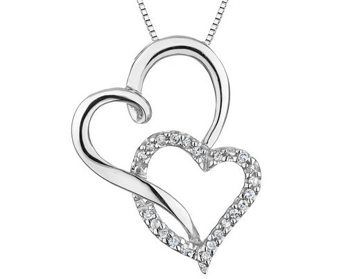 Diamond Double Heart Pendant Necklace 1/10 Carat (ctw) in Sterling Silver with Chain