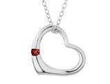 Sterling Silver Open Heart Pendant Necklace with Garnet in  with chain