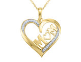 Diamond MOM Heart Pendant Necklace 10K Yellow Gold