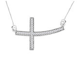 Diamond Sideways Cross Pendant Necklace 1/5 Carat (ctw) Sterling Silver with Chain