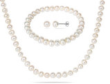 Freshwater Cultured Potato Pearl 6-7mm Necklace, Stretch Bracelet and Earring Set in Silver Plating