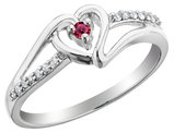 Sterling Silver Ruby Heart Promise Ring with Accent Diamonds