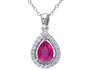 Created Ruby and Created White Sapphire Teardrop Pendant Necklace 2.20 Carat (ctw) in Sterling Silver with chain