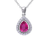 2.20 Carat (ctw) Lab Created Ruby and Created White Sapphire Teardrop Pendant Necklace in Sterling Silver with chain