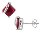 Princess Cut Created Ruby Studs 2.33 Carat (ctw) in 10K White Gold