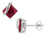 2.33 Carat (ctw) Princess Cut Lab-Created Ruby Studs in 10K White Gold