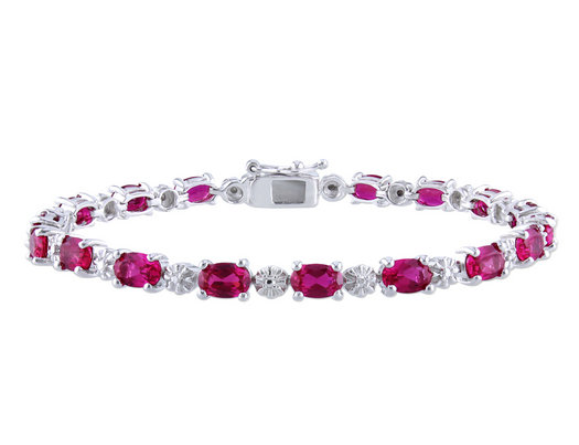 13.50 Carat (ctw) Lab-Created Ruby Bracelet with Diamonds in Sterling Silver