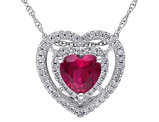 Created Ruby and Diamond Heart Pendant Necklace 1.20 Carat (ctw) in 10K White Gold with chain
