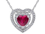 1.20 Carat (ctw) Lab-Created Ruby and Diamond Heart Pendant Necklace in 10K White Gold with chain