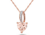 1.10 Carat (ctw) Morganite & Diamond Heart Pendant Necklace in 10K Rose Pink Gold with Chain 