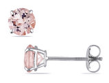 1.00 Carat (ctw) Morganite Solitaire Stud Earrings in 14K White Gold