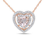 Morganite and Diamond Heart Pendant Necklace 4/5 Carat (ctw) in 10K Pink Gold with chain