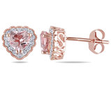 1.10 Carat (ctw) Morganite and Diamond Heart Earrings in 10K Rose Gold