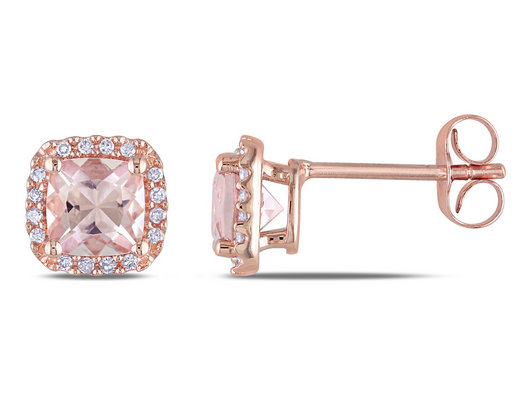1.20 Carat (ctw) Morganite & Diamond Halo Post Earrings in 10K Rose Pink Gold