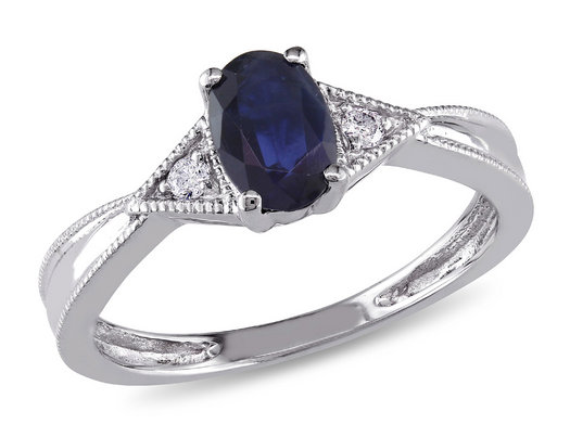 3/5 Carat (ctw) Oval-Cut Blue Sapphire & Diamond Ring in 14K White Gold