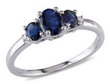 1.00 Carat (ctw) Blue Sapphire and Diamond Three Stone Ring  Ring in 10k White Gold
