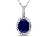 2/3 Carat (ctw) Oval Cut Blue Sapphire and Diamond Pendant Necklace in 14k White Gold with Chain