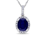 Blue Sapphire and Diamond Pendant Necklace in 14k White Gold with Chain