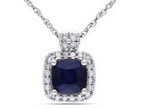 4/5 Carat (ctw) Dark Blue Sapphire & Diamond Pendant in 10k White Gold with chain