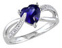 Created Sapphire and Diamond Heart Ring 1.90 Carat (ctw) in Sterling Silver