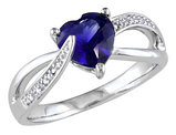 Created Blue Sapphire and Diamond Heart Ring 1.90 Carat (ctw) in Sterling Silver