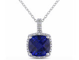 5.85 Carat (ctw) Lab-Created Blue Sapphire & Diamond Pendant Necklace in Sterling Silver with Chain