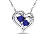 Created Sapphire and Diamond Heart Pendant Necklace 1.10 Carat (ctw) in Sterling Silver