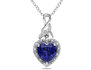 Created Sapphire and Diamond Heart Pendant 2.30 Carat (ctw) in Sterling Silver with Chain