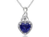 2.00 Carat (ctw) Lab-Created Blue Sapphire Heart Pendant Necklace in Sterling Silver