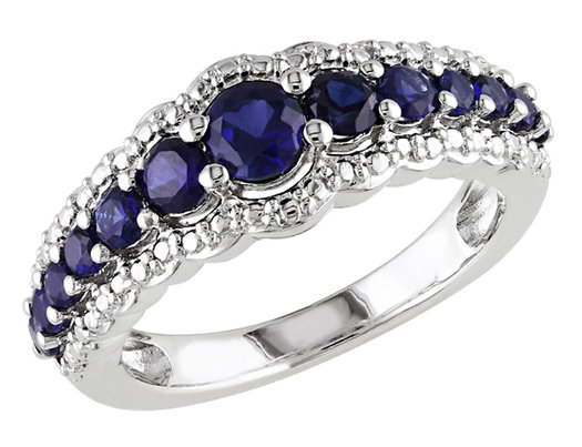 1.15 Carat (ctw) Lab-Created Blue Sapphire Ring in Sterling Silver
