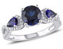 Created Sapphire and Diamond Ring 2.50 Carat (ctw) in Sterling Silver