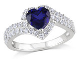 2.75 Carat (ctw) Lab-Created Blue & White Sapphire Heart Ring in Sterling Silver