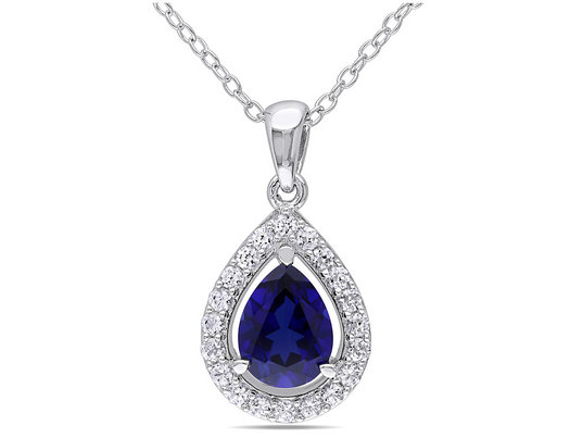2.20 Carat (ctw) Lab-Created Blue & White Sapphire Pendant Necklace in Sterling Silver with Chain