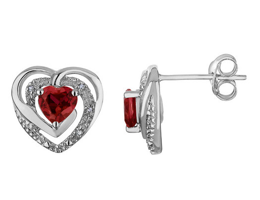 Garnet Heart Earrings with Diamonds 4/5 Carat (ctw) in Sterling Silver