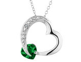 4/5 Carat (ctw) Lab-Created Emerald Heart Pendant Necklace in Sterling Silver with Chain