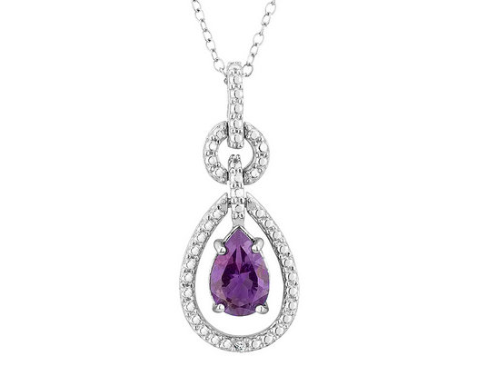 Amethyst Pendant Necklace with Diamond Accent in Sterling Silver with Chain
