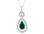 Created Emerald Pendant Necklace with Diamond Accent in Sterling Silver with Chain